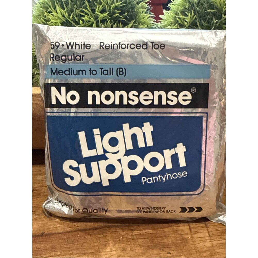 No Nonsense Light Support Medium To Tall #59 White Regular Pantyhose Nylons NOS